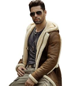 Mens Hooded Sheepskin Shearling Leather Jacket