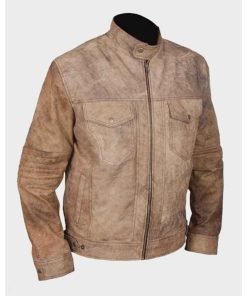 Mens Khakhi Distressed Café Racer Vintage Jacket