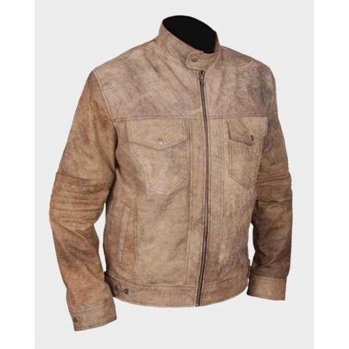 Mens Khakhi Distressed Café Racer Vintage Jacket