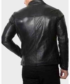 Mens Café Racer Black Plain Leather Jacket