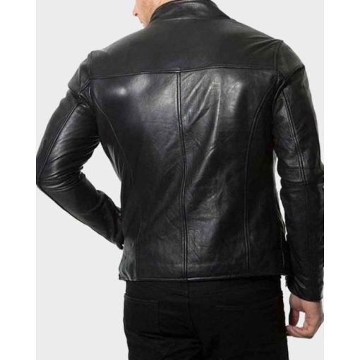 Mens Café Racer Black Plain Leather Jacket