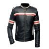 Red And White Striped Mens Black Biker Jacket