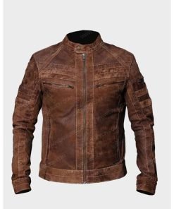 Mens Retro Café Racer Distressed Brown Jacket