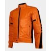 Mens Slim Fit Orange Padded Biker Leather Jacket