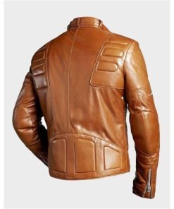 Mens Brown Padded Motorcycle Leather Jacket