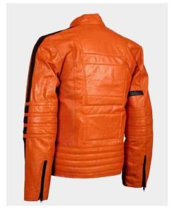 Mens Slim Fit Orange Padded Biker Leather Jacket