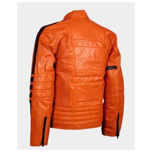 Mens Slim Fit Orange Padded Biker Leather Jacket