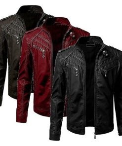 Men's Stand Collar Casual Leather Jacket