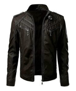 Men's Stand Collar Casual Leather Jacket