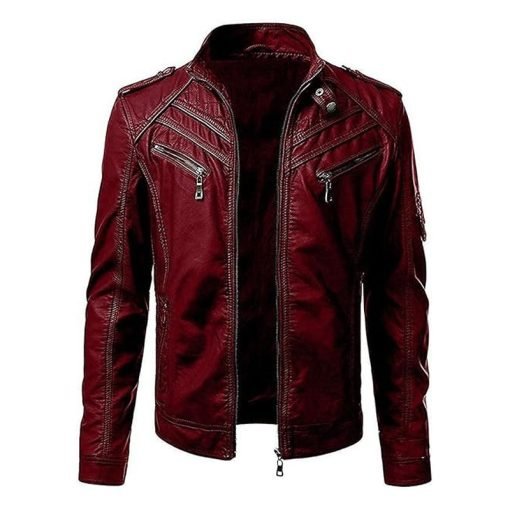 Men's Stand Collar Casual Leather Jacket