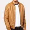 Mens Tan Brown Bomber Leather Jacket