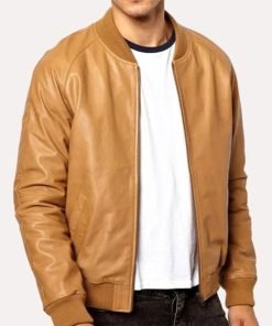 Mens Tan Brown Bomber Leather Jacket