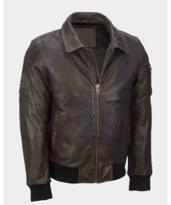 Mens Vintage Bomber Distressed Brown Jacket