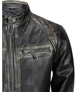 Men's Biker Cafe Racer Leather Jacket