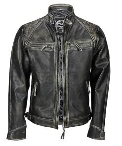 Men's Biker Cafe Racer Leather Jacket