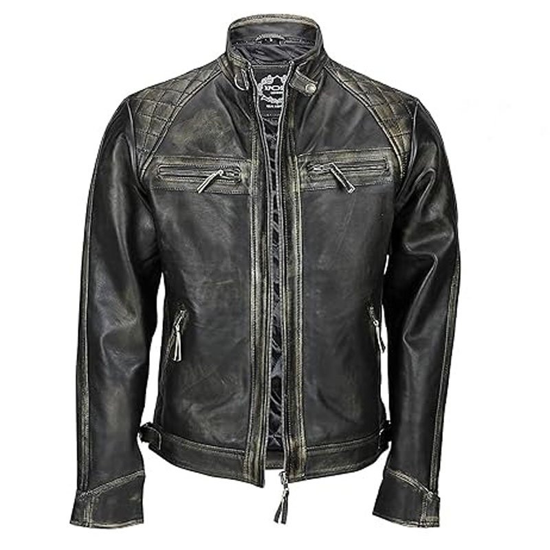 Men's Biker Cafe Racer Leather Jacket