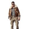 Mens Brown Double Collar Shearling Leather Jacket Coat