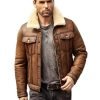 Mens Brown Sheepskin Trucker Shearling Leather Jacket