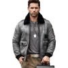 Mens Grey B3 RAF Flight Shearling Leather Jacket Coat