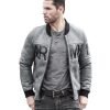 Mens Grey Sheepskin Army Shearling Bomber Jacket