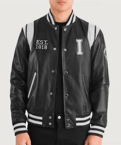 Liberte Illinois Black Leather Varsity Jacket