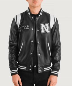 Liberte New York Black Leather Varsity Jacket