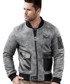 Mens Shearling Motorcycle Leather Bomber Jacket