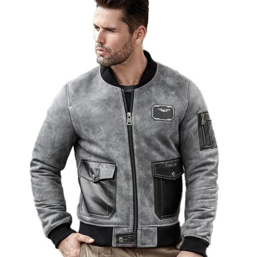 Mens Shearling Motorcycle Leather Bomber Jacket