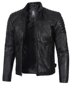 Black Cafe Racer Leather Jacket