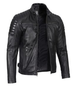 Black Cafe Racer Leather Jacket