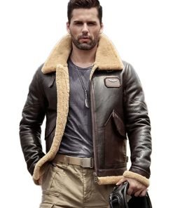 Mens Brown Sheepskin Shearling Leather Jacket Coat