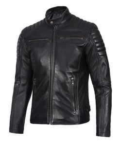 Black Cafe Racer Leather Jacket