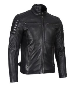 Black Cafe Racer Leather Jacket