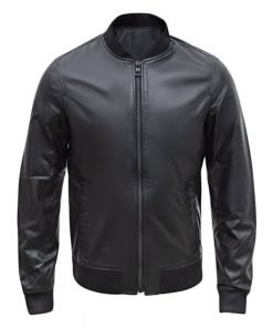 Men’s Black Leather Bomber Jacket