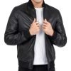 Men’s Black Leather Bomber Jacket