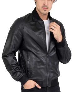 Men’s Black Leather Bomber Jacket