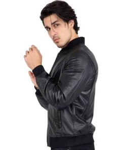 Men’s Black Leather Bomber Jacket