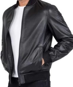 Men’s Black Leather Bomber Jacket