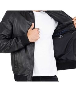 Men’s Black Leather Bomber Jacket
