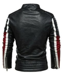 Black White and Red Slim Fit Leather Biker Jacket