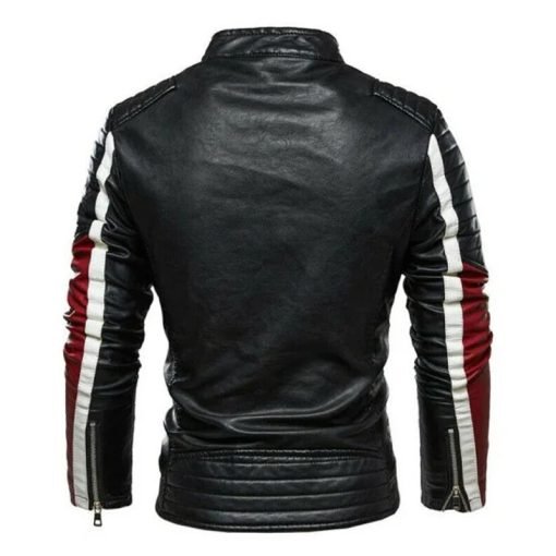 Black White and Red Slim Fit Leather Biker Jacket