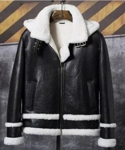 Mens Bomber Hooded Sheepskin Leather Jacket