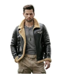 Mens Sheepskin Motorcycle Shearling Leather Bomber Jacket