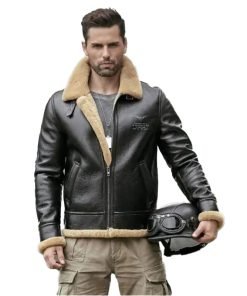 Mens Motorcycle Shearling Fur Leather Jacket Coat