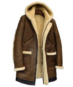 Mens Hooded Sheepskin Shearling Leather Jacket
