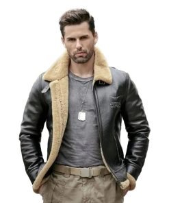 Mens Sheepskin Motorcycle Shearling Leather Bomber Jacket