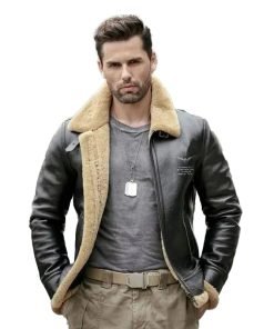 Mens Motorcycle Shearling Fur Leather Jacket Coat