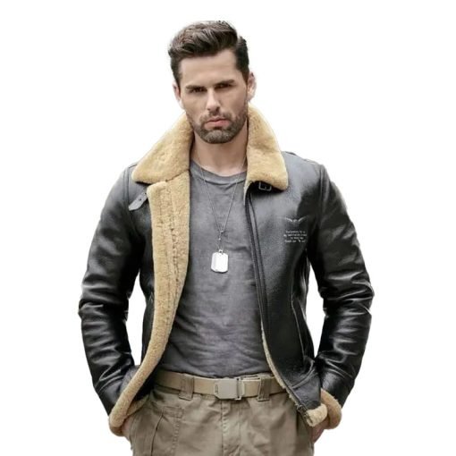 Mens Motorcycle Shearling Fur Leather Jacket Coat