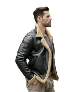 Mens Sheepskin Motorcycle Shearling Leather Bomber Jacket