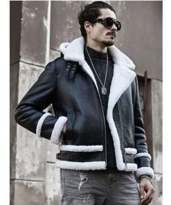 Mens Bomber Hooded Sheepskin Leather Jacket